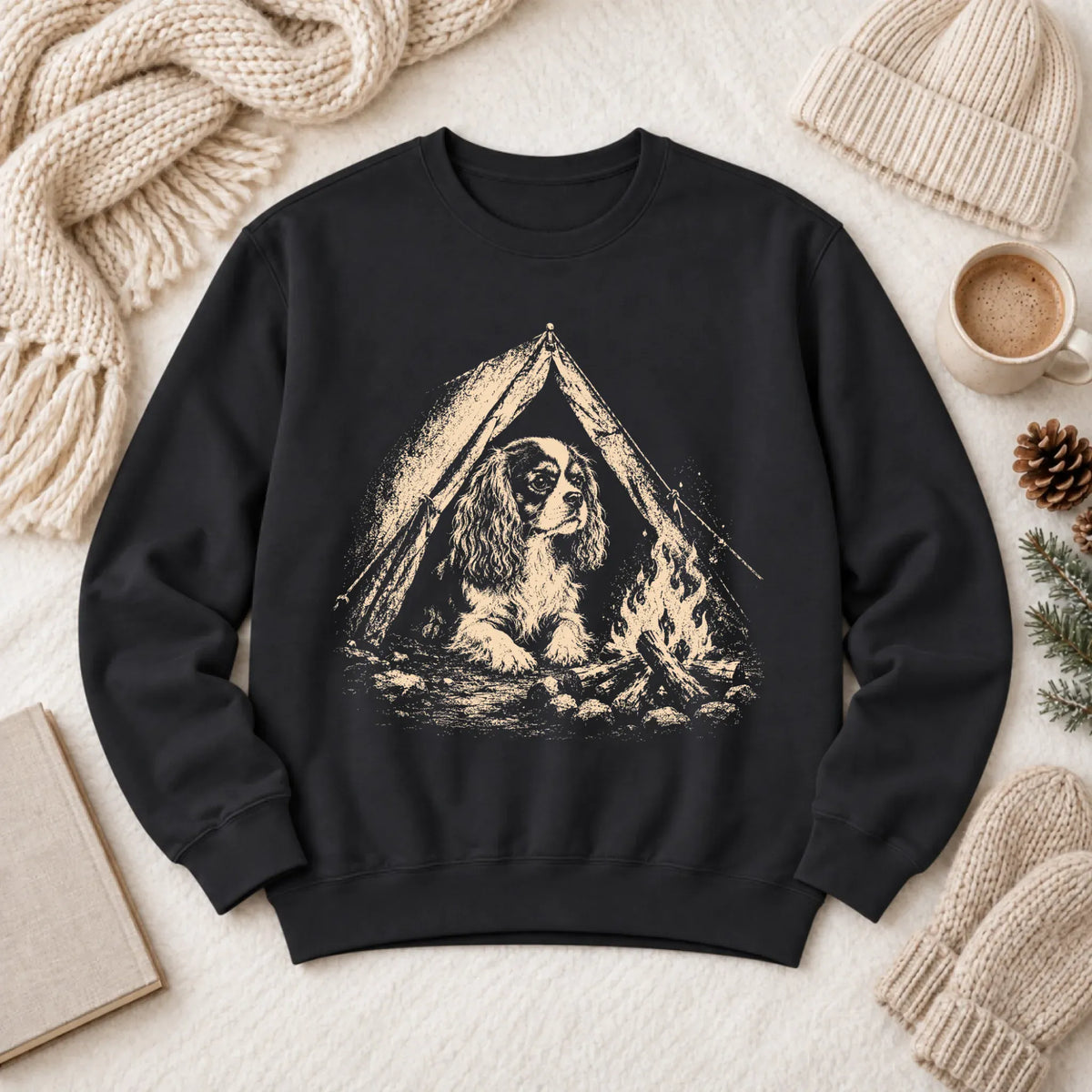 Cavalier King Charles Camping Unisex Sweatshirt Black