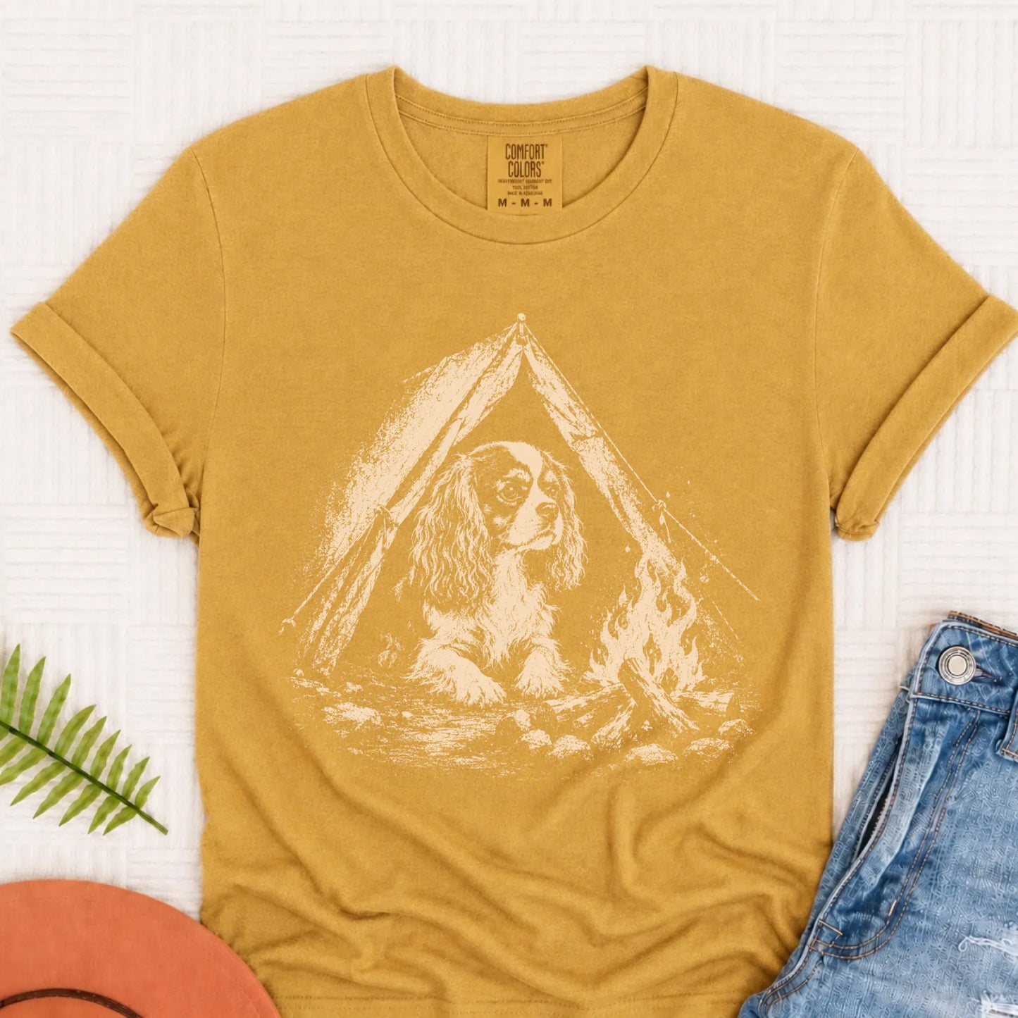 T-Shirt Mustard / S Cavalier King Charles Camping Unisex TShirt