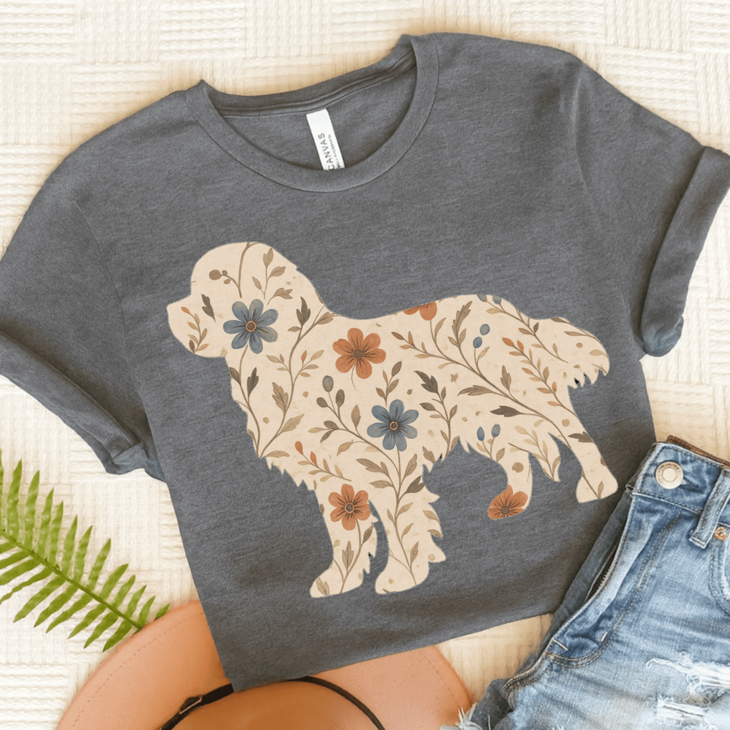 Printify T-Shirt Deep Heather / S Cavalier King Charles Floral Silhouette TShirt