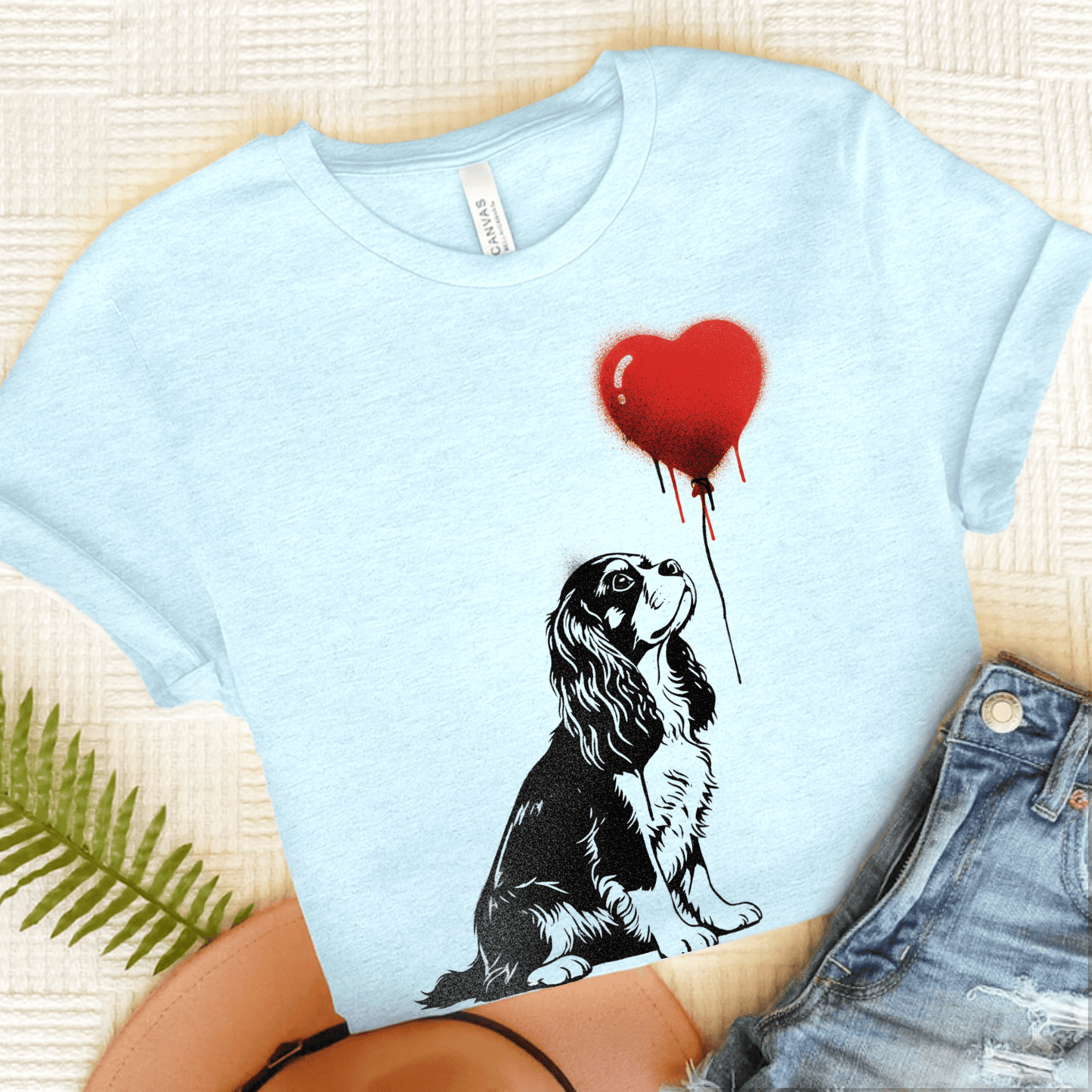 Cavalier King Charles Graffiti Heart Unisex Tshirt Heather Ice Blue