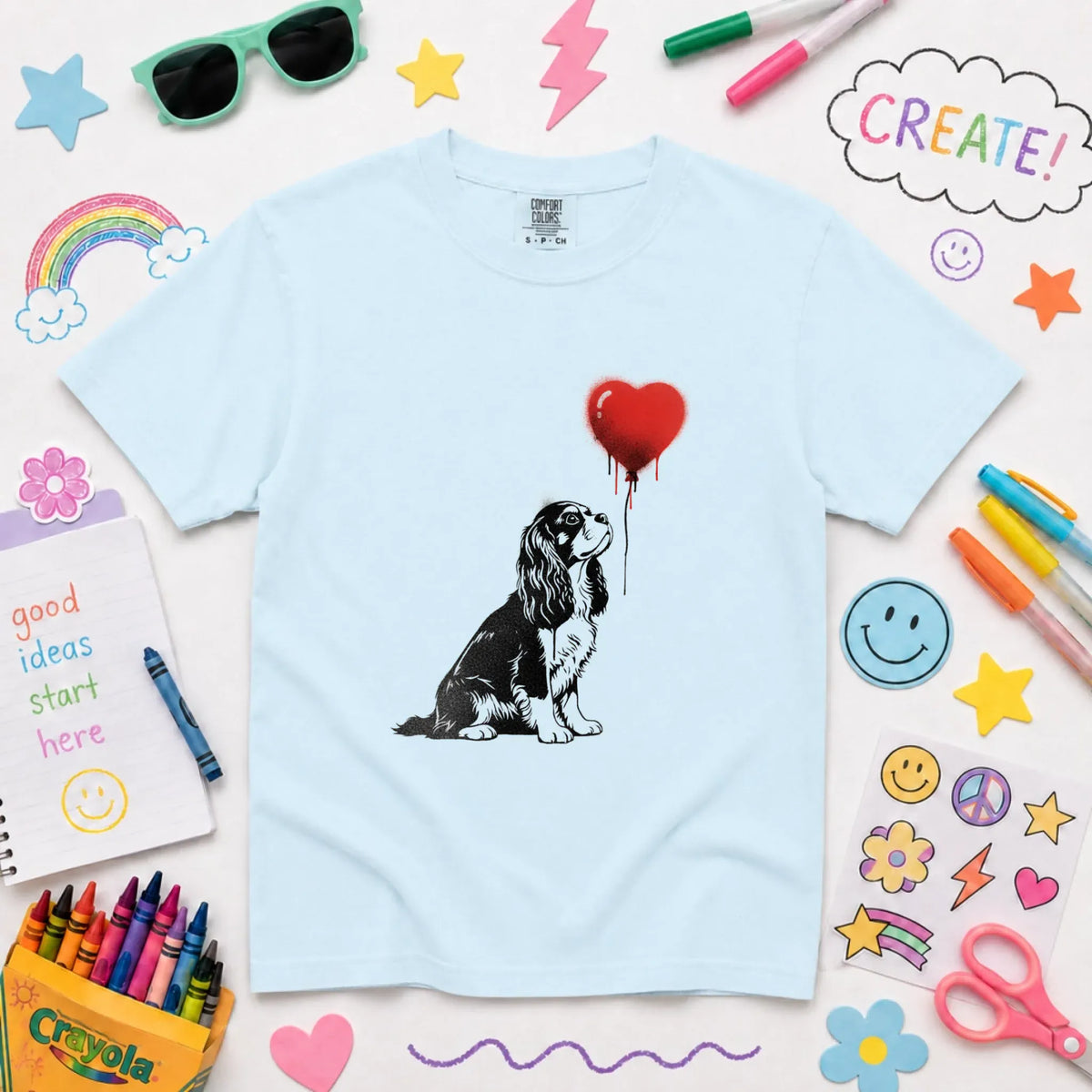 Cavalier King Charles Graffiti Heart YOUTH Unisex Tshirt NEW Youth Midweight Tee Chambray