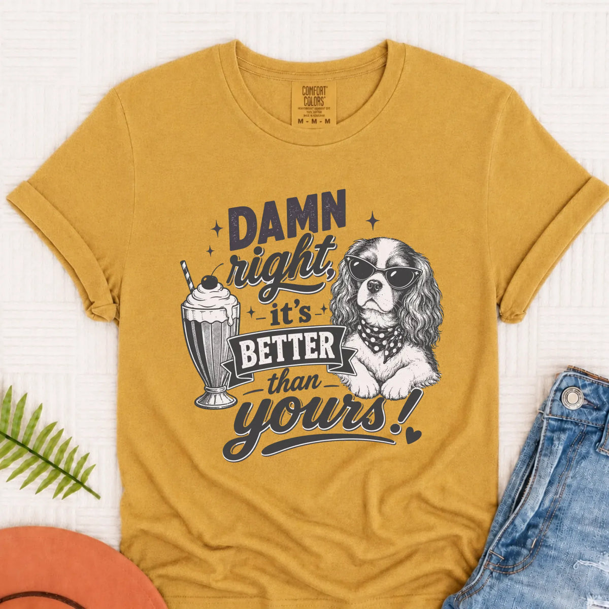 Cavalier King Charles Milkshake Unisex TShirt Mustard