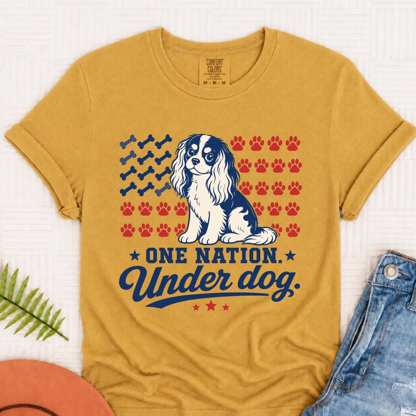 Cavalier King Charles One Nation USA Unisex TShirt Mustard