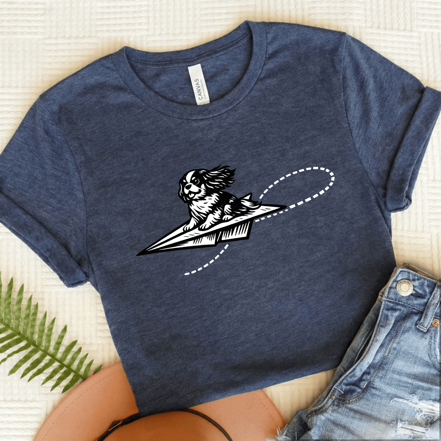 Cavalier Paper Airplane Unisex TShirt Heather Navy