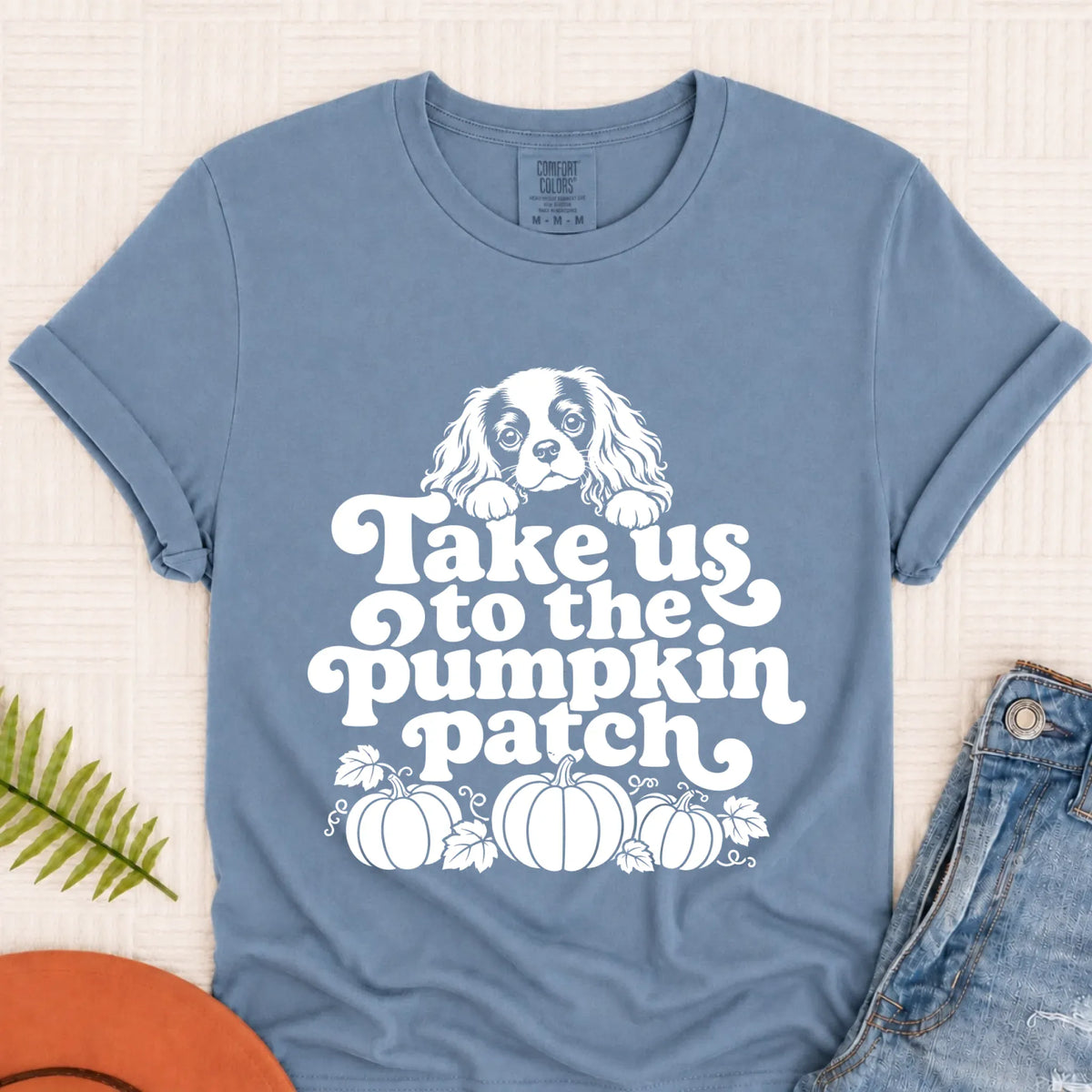 Cavalier King Charles Pumpkin Patch Unisex TShirt Monster Dark 1717 Blue Jean