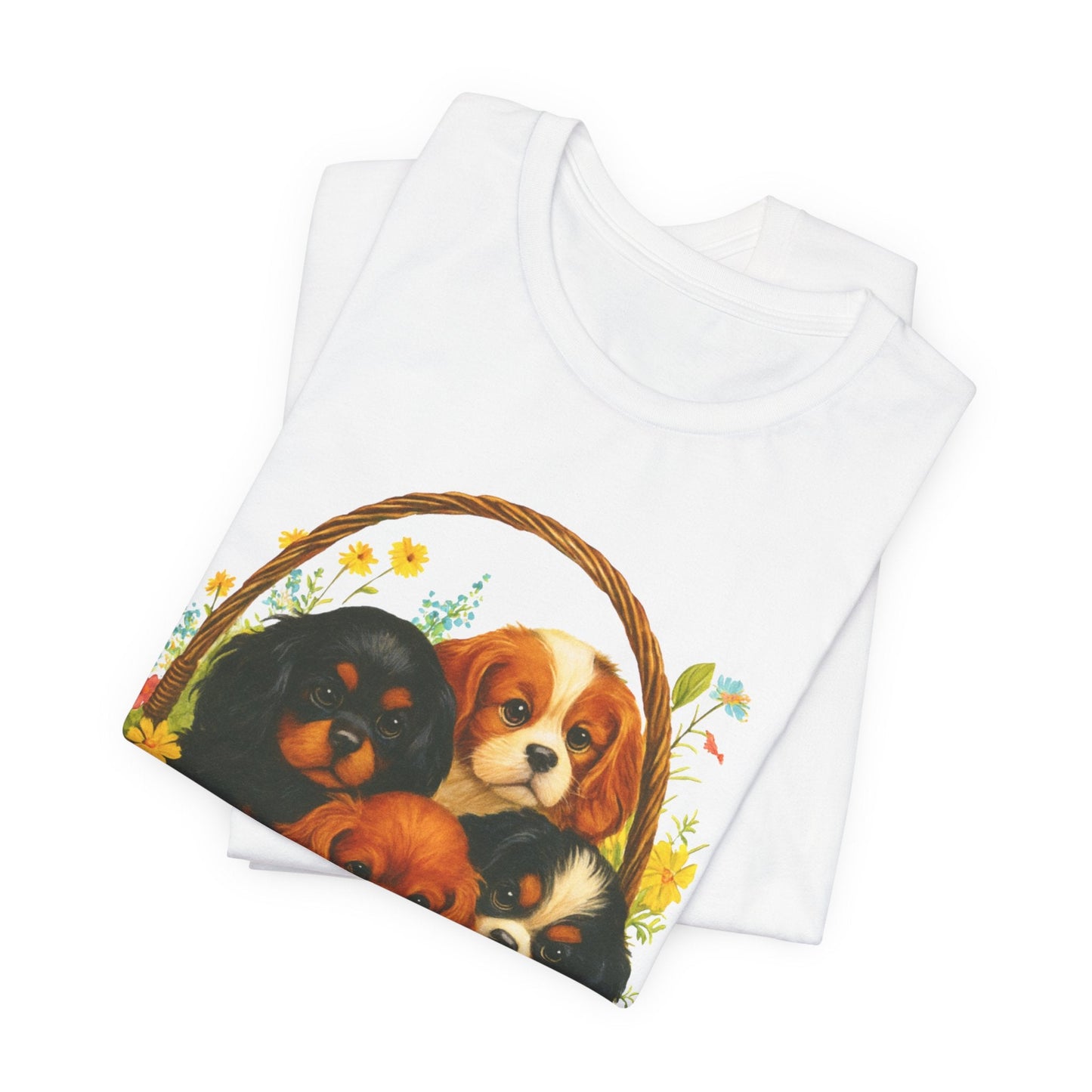 Printify T-Shirt Cavalier King Charles Puppy Basket TShirt