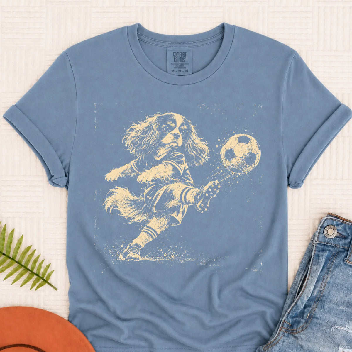 Cavalier King Charles Soccer Ball Unisex TShirt Blue Jean