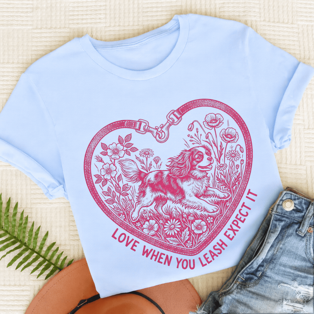 Cavalier Love Leash Unisex TShirt Light Blue