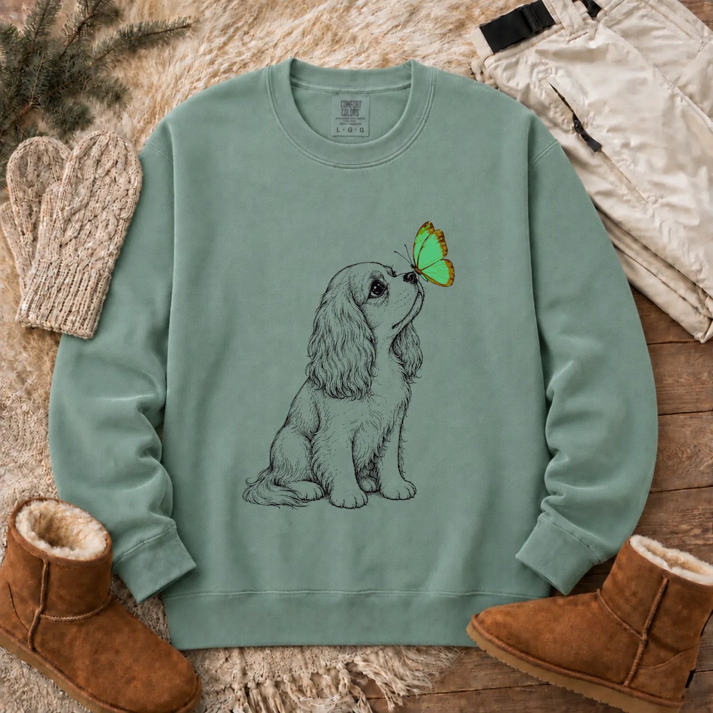 Sweatshirt Light Green / S Cavalier Minimal Spring Butterfly Unisex Sweatshirt