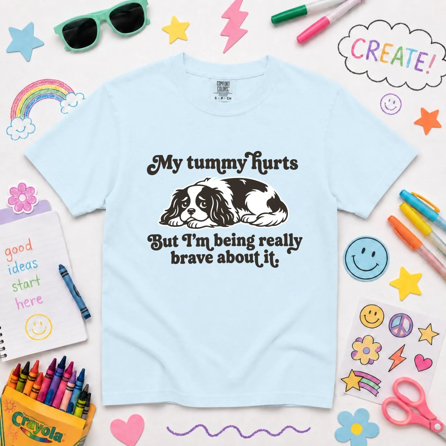 Cavalier My Tummy Hurts Funny Unisex Youth Tshirt Chambray