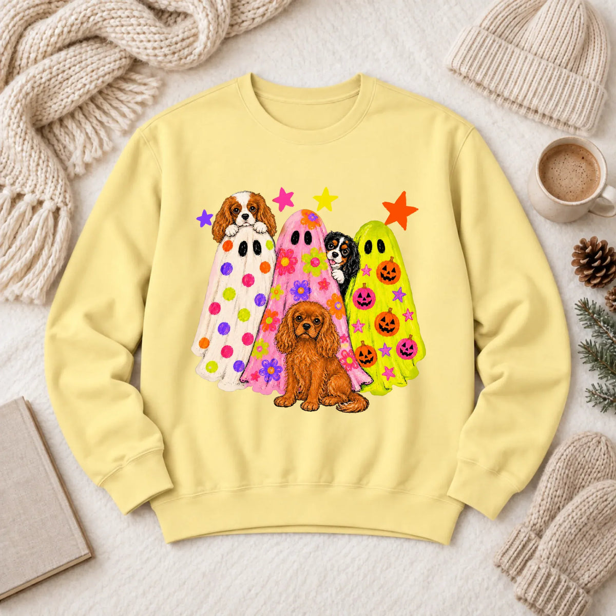 Cavalier Neon Ghosts Halloween Unisex Sweatshirt Butter