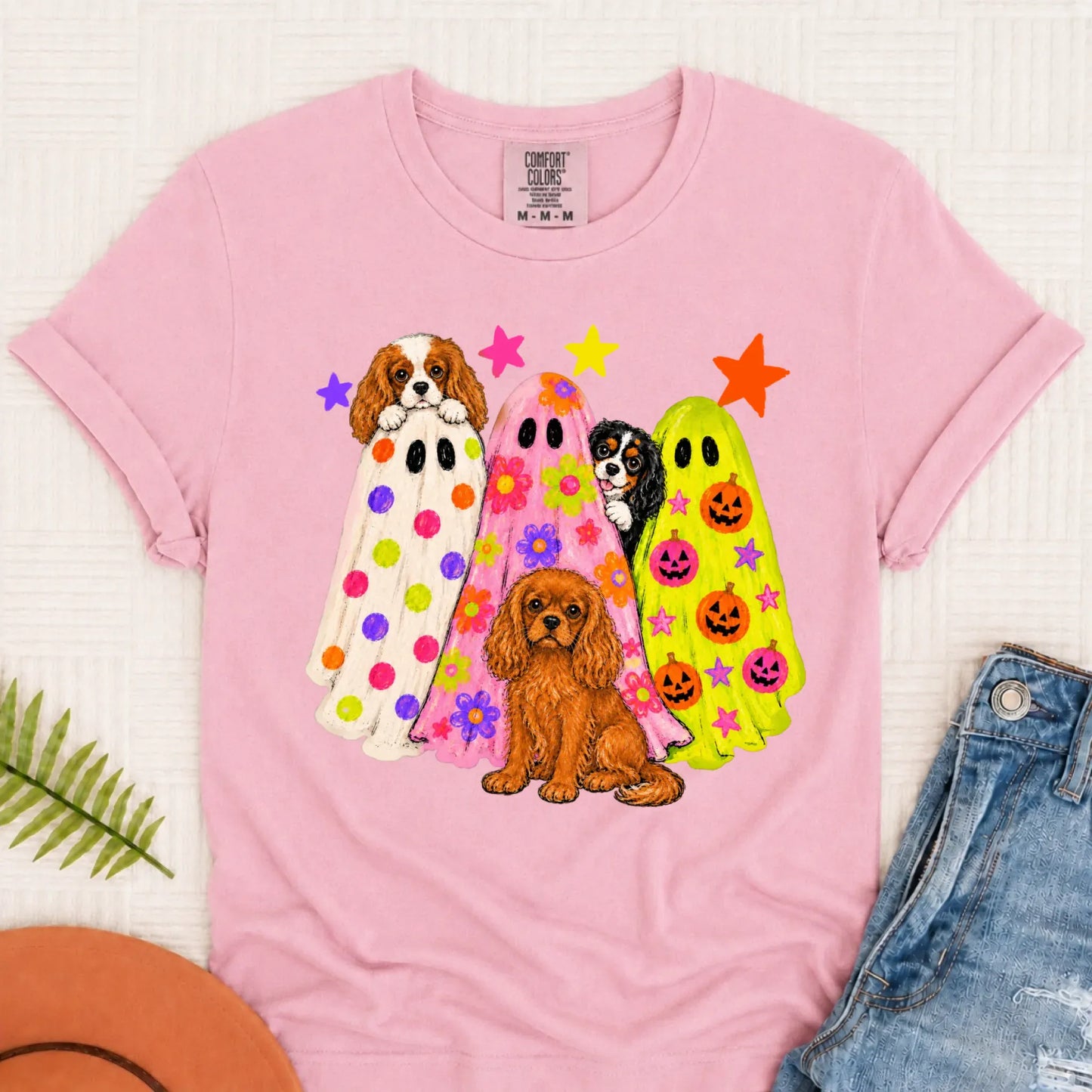 Cavalier Neon Ghosts Halloween Unisex TShirt Blossom