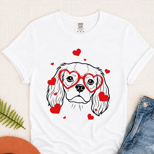 Cavalier Nerdy Love Valentine Unisex Tshirt White