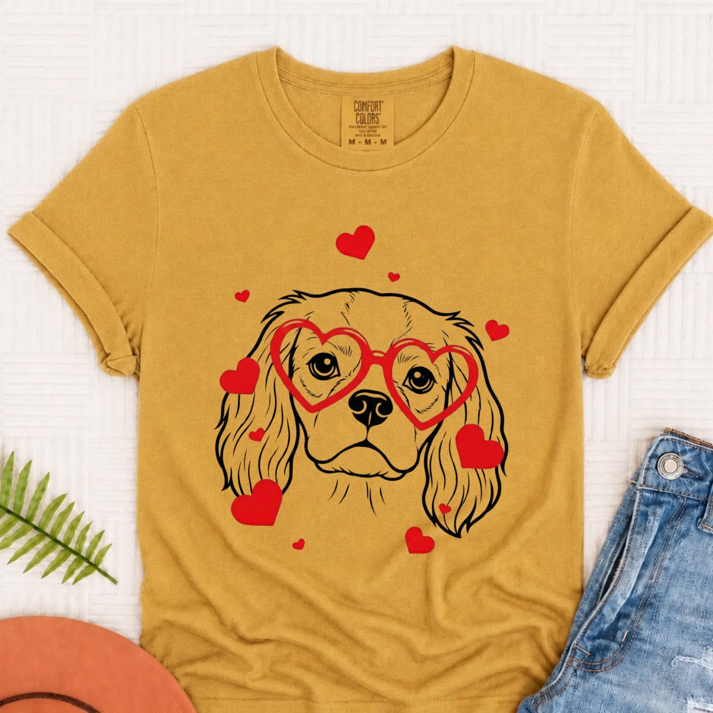 Cavalier Nerdy Love Valentine Unisex Tshirt Mustard