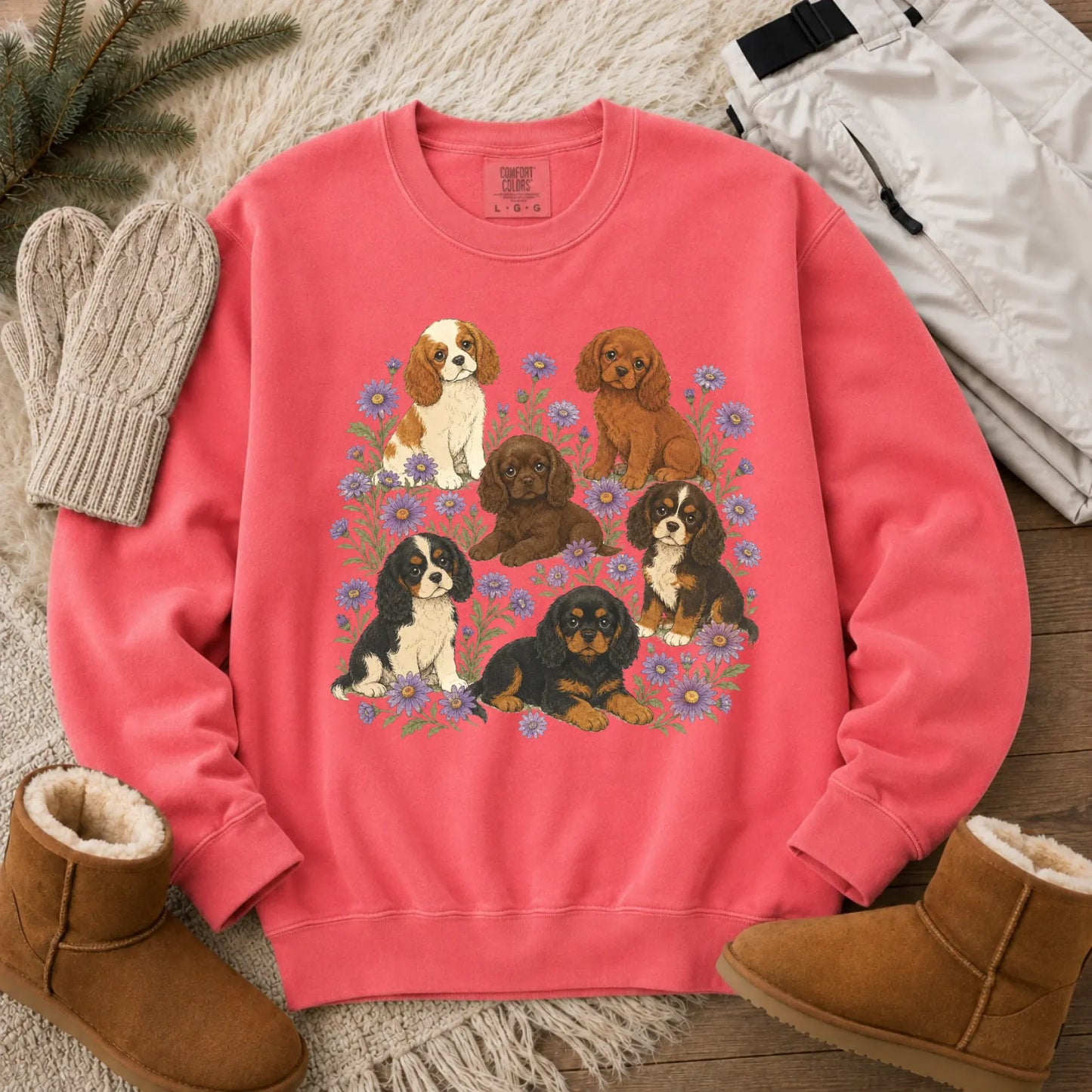 Cavalier Puppies Butterflies Unisex Sweatshirt Watermelon