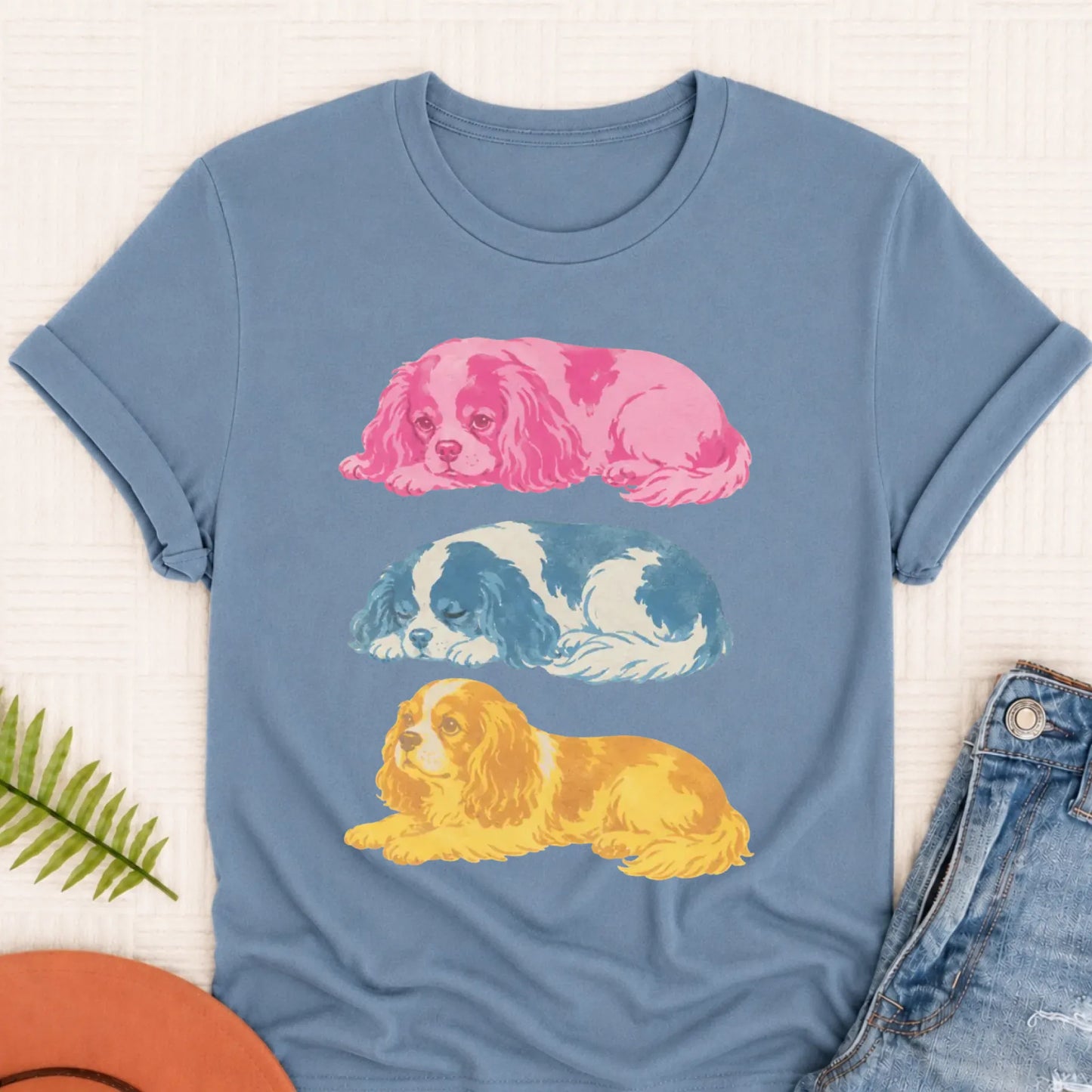 Cavalier Retro Risoprint Style Unisex TShirt Blue Jean