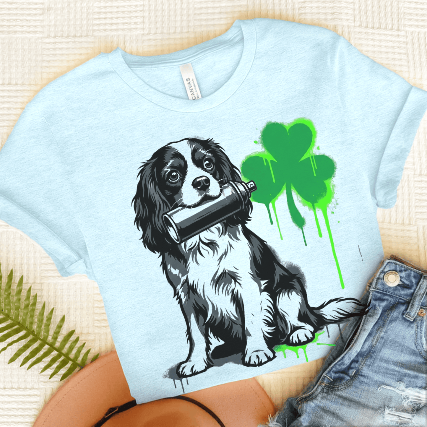 Cavalier Shamrock Graffiti Unisex Tshirt Heather Ice Blue