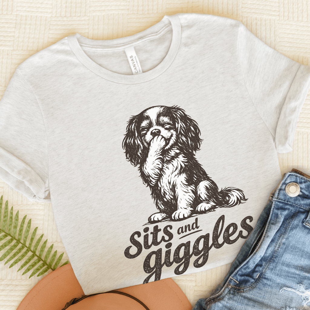 Cavalier Sits and Giggles Unisex TShirt Ash