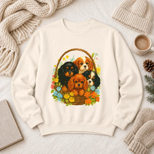 Cavalier Spring Puppy Basket Unisex Sweatshirt Ivory