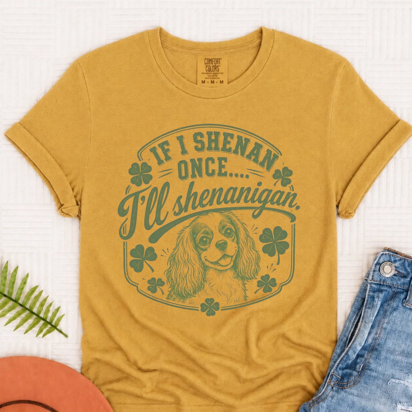 Cavalier St Patricks Day Shenanigans Unisex Tshirt Mustard