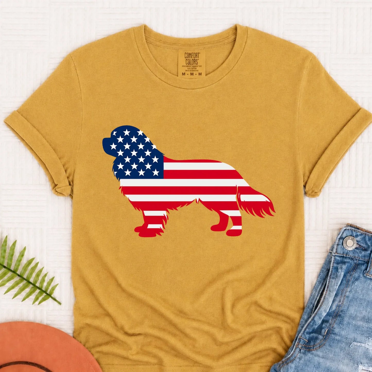 Cavalier US American Flag Silhouette Unisex TShirt Mustard