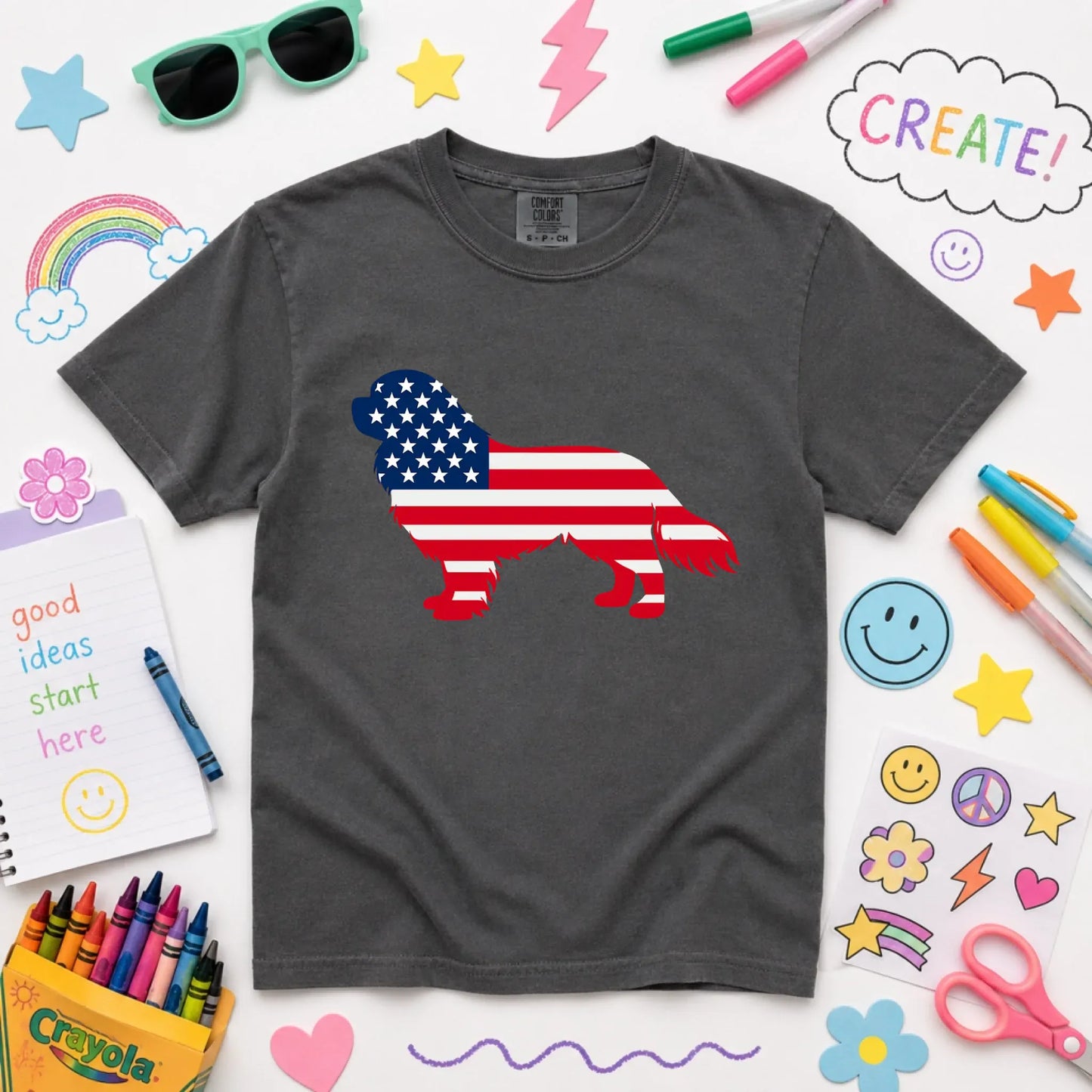 Cavalier US American Flag Silhouette Unisex YOUTH TShirt Pepper