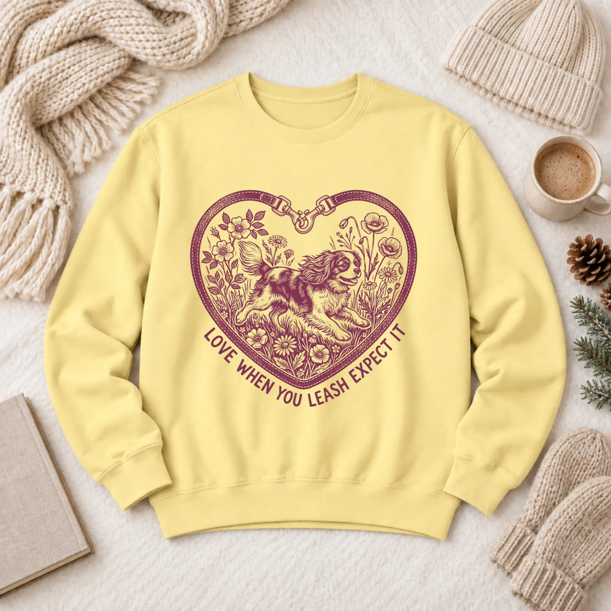 Sweatshirt Butter / S Cavalier Valentine Love Leash Unisex Sweatshirt