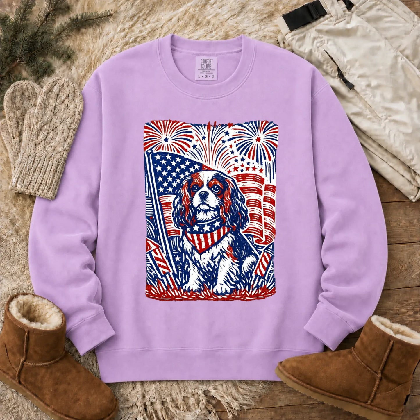 Cavalier Woodcut 4th of July USA Unisex Sweatshirt Orchid