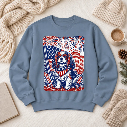 Cavalier Woodcut 4th of July USA Unisex Sweatshirt Blue Jean
