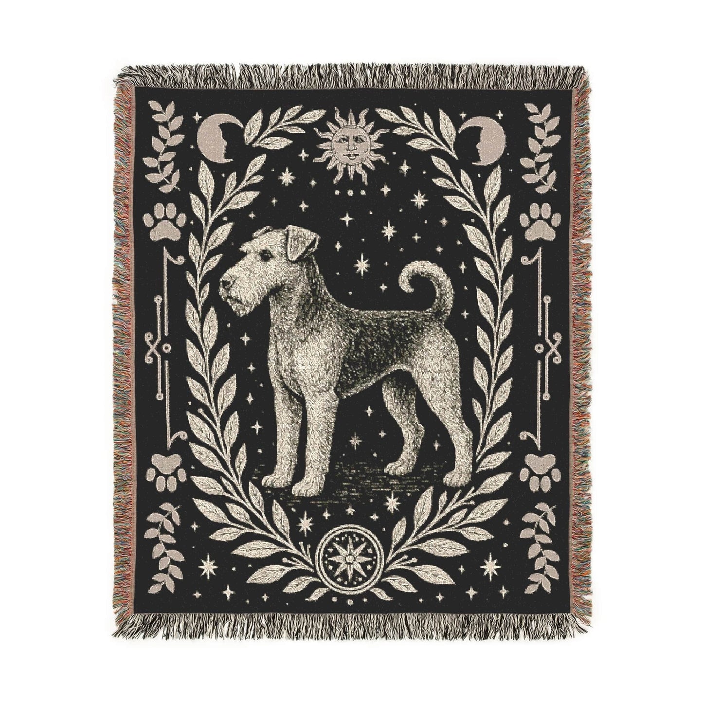 Printify Home Decor Celestial Woven Blanket, Airedale Boho Tapestry, Forest Core, Witchy Decorations, Home Throw, Dog Mom Housewarming Gift, Mystical New Home