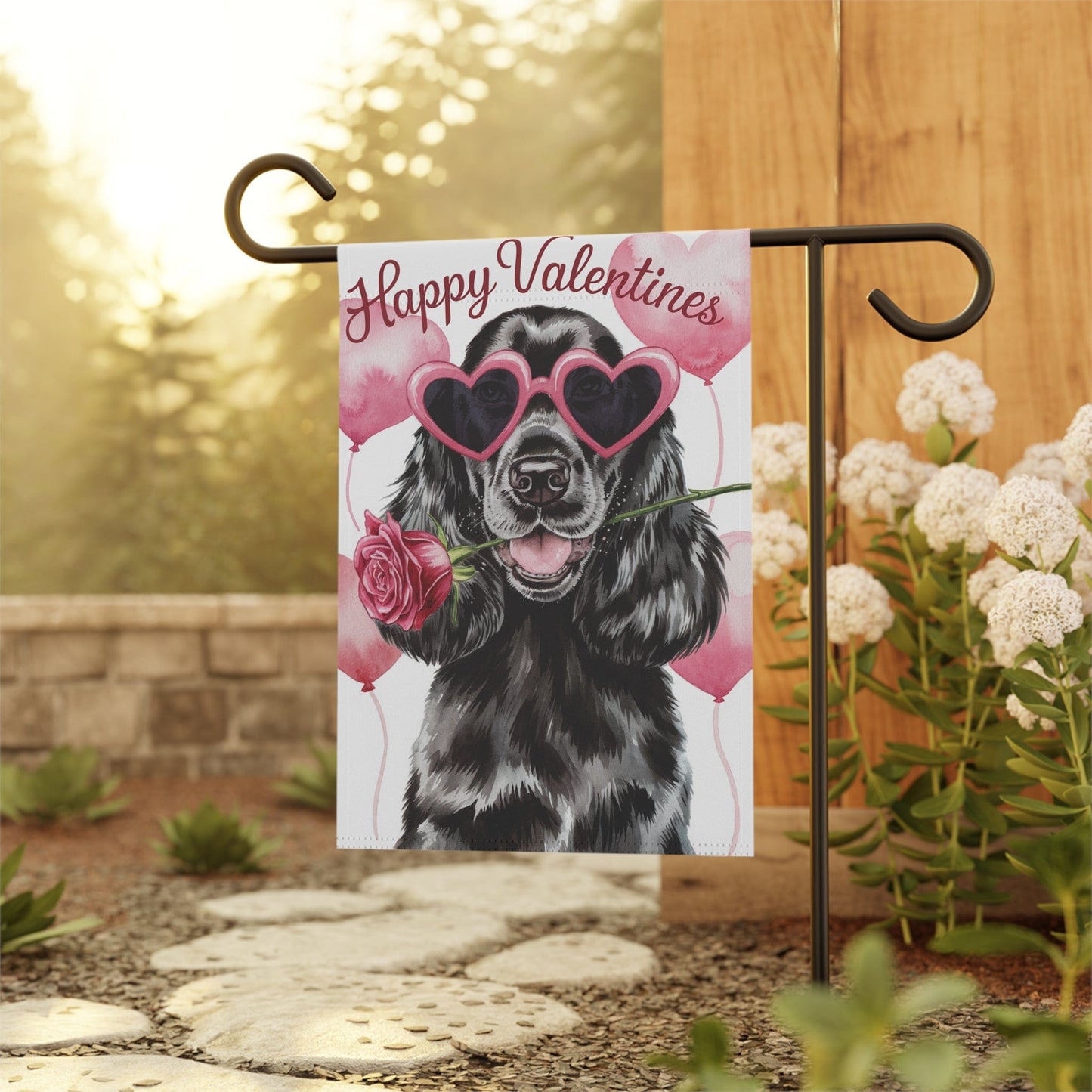Printify Home Decor Cocker Spaniel Valentines Day Small Decorative Garden Flag, Hearts Yard Lawn Decor