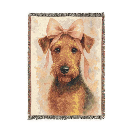 Airedale Terrier Pink Coquette Woven Blanket