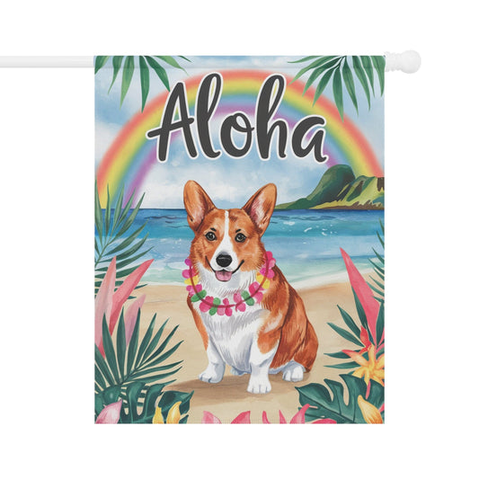 Corgi Cardigan red Hawaii Garden Flag, Aloha Luau Party Decorations, Tropical Hawaiian 24.5'' × 32''