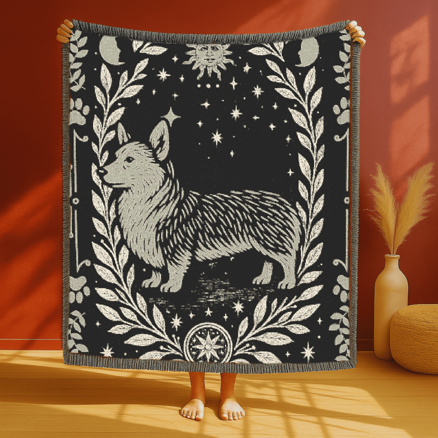 Printify Blanket Corgi Celestial Woven Blanket