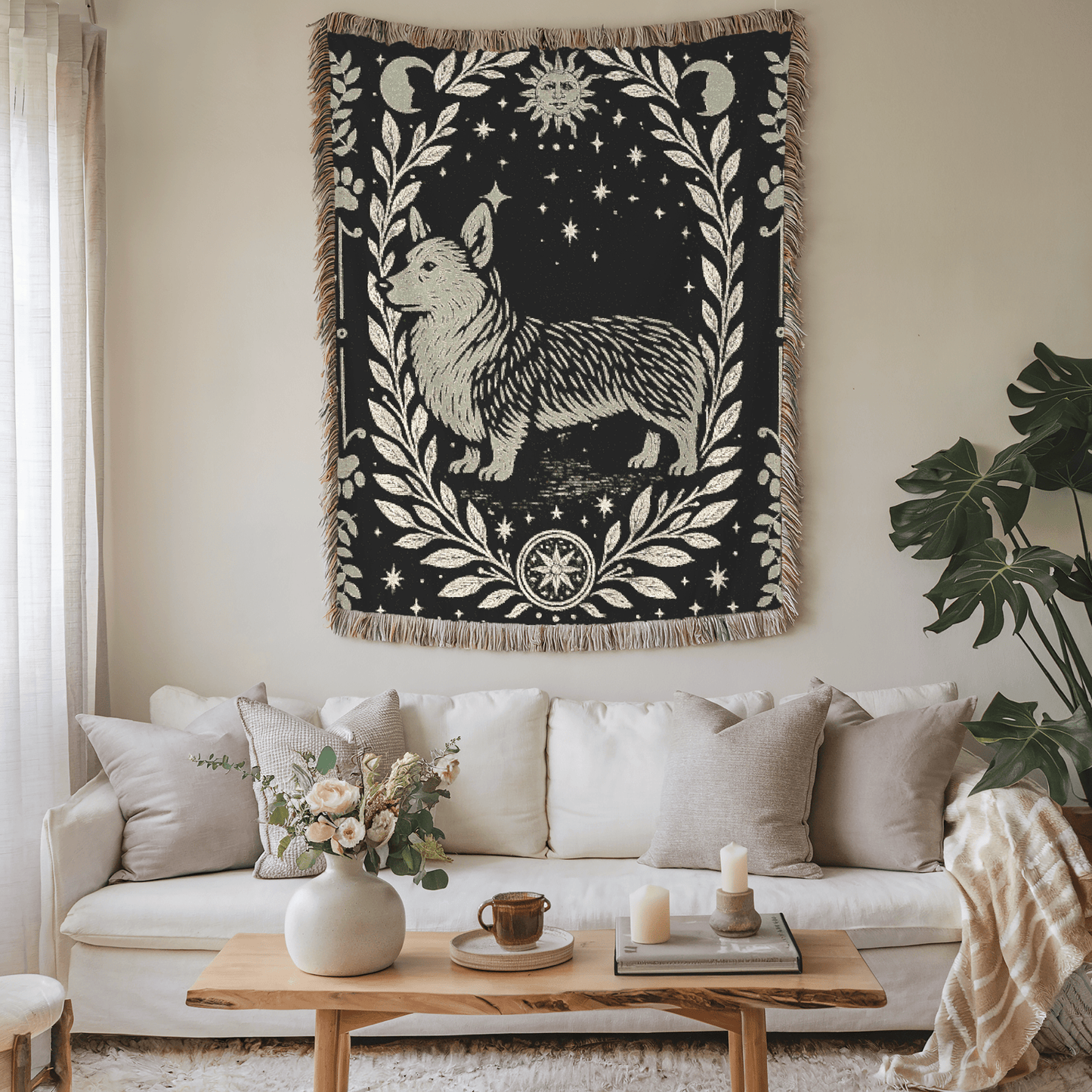 Printify Blanket Corgi Celestial Woven Blanket