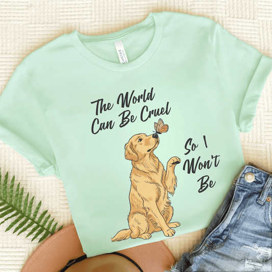 Cruel World Golden Retriever Unisex Tshirt Heather Mint