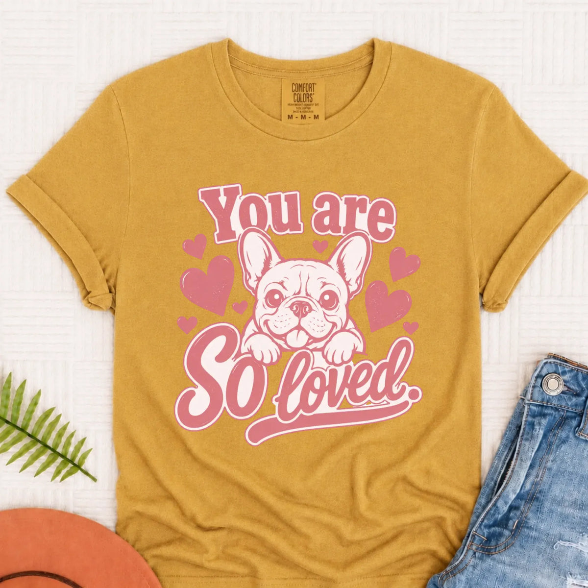 T-Shirt Mustard / S Csutom Frenchie Valentines Loved Unisex Tshirt