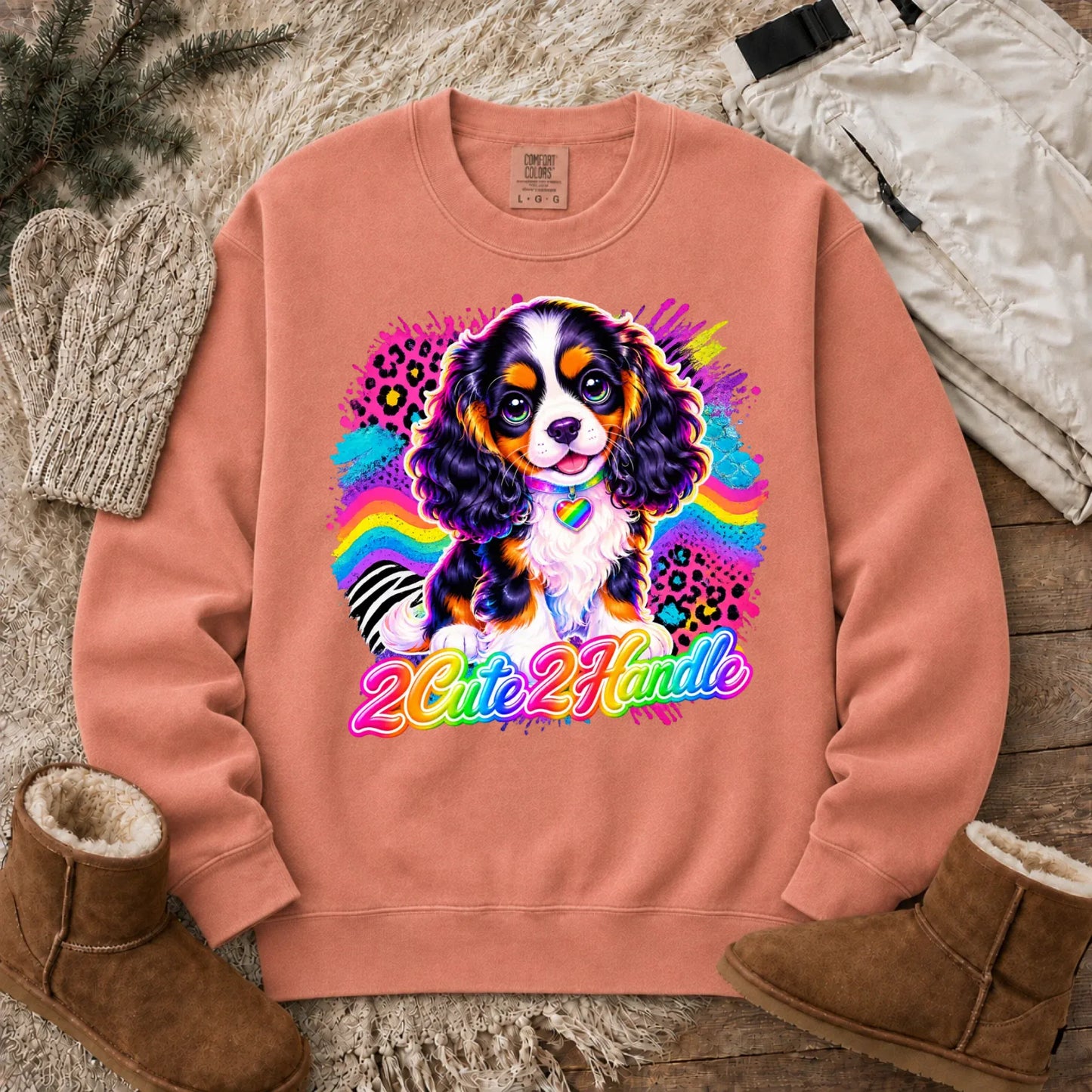Custom Cavalier 90s Too Cute Unisex Sweatshirt Terracotta