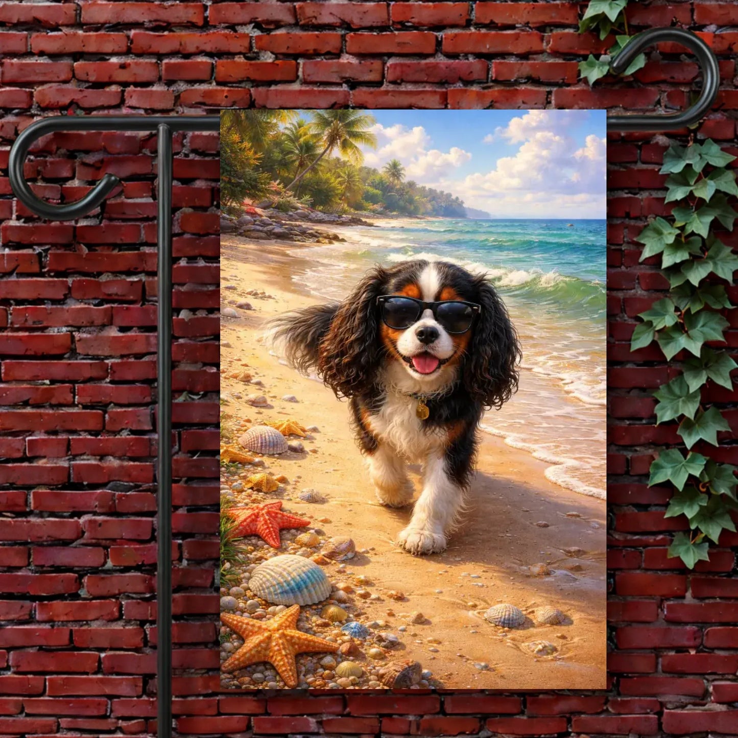 Custom Cavalier Beach Bum Ocean Garden Flag 12'' × 18''