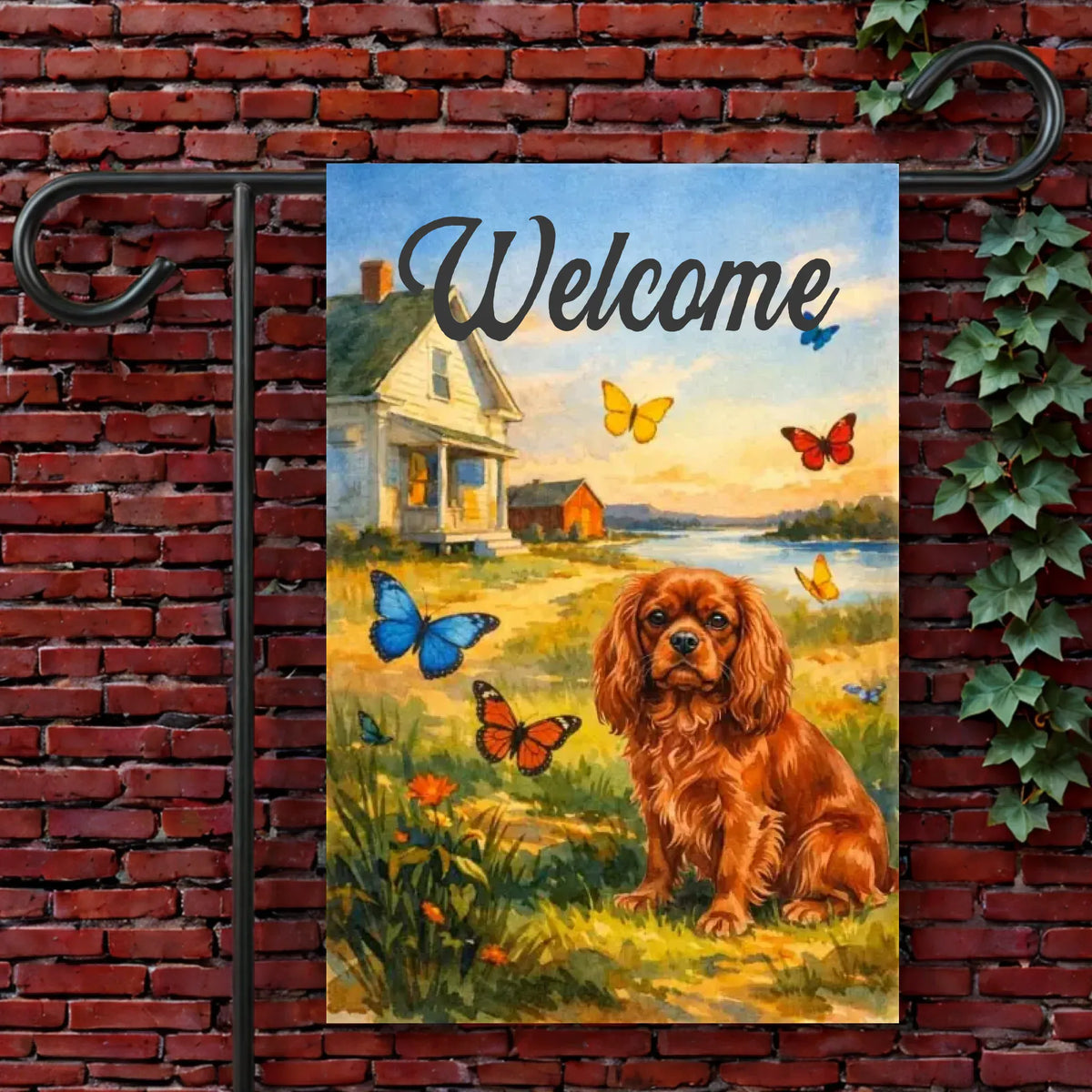 Custom Cavalier Butterflies Spring Garden Yard Flag 12'' × 18''