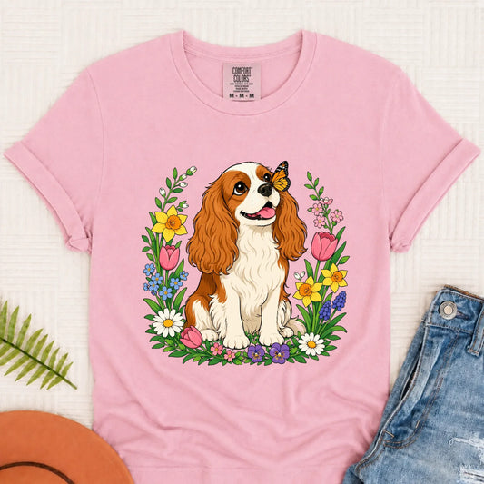 Custom Cavalier Butterfly Garden Unisex Tshirt Blossom