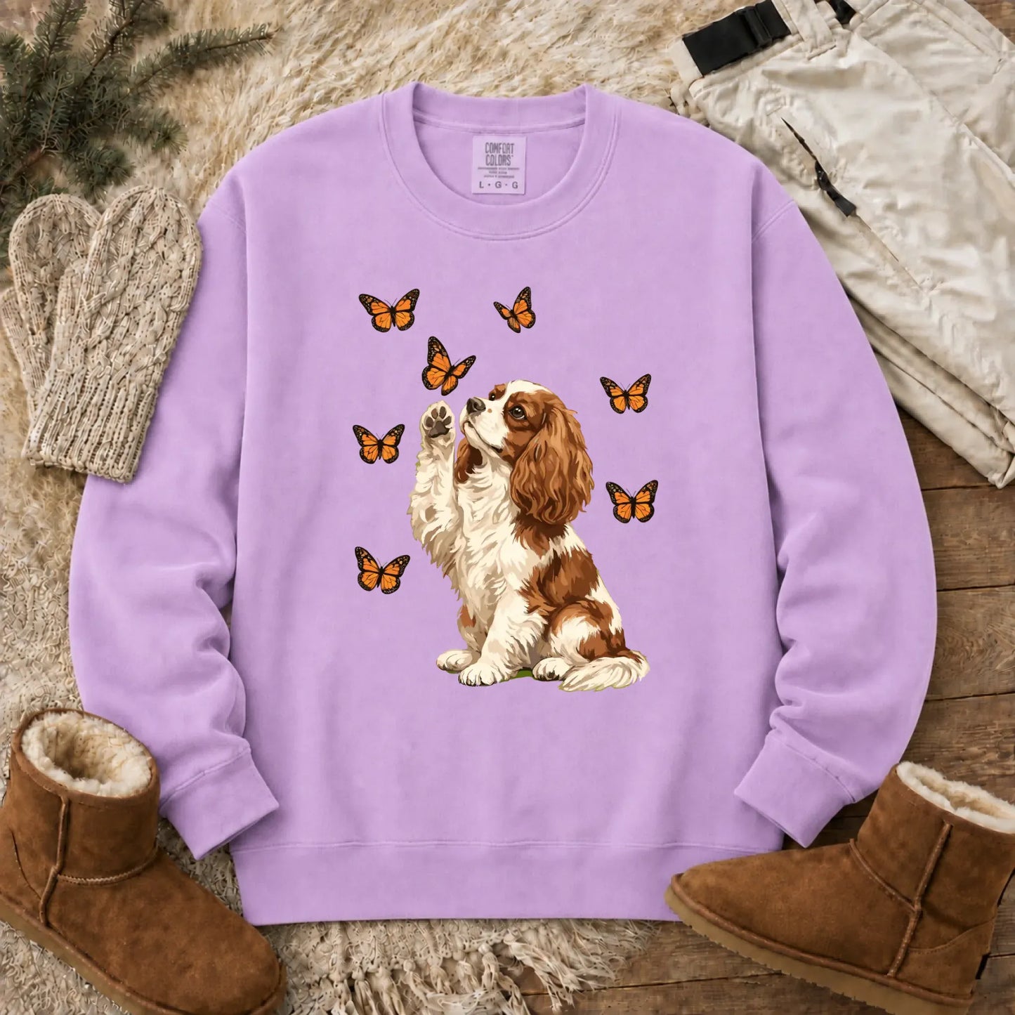 Custom Cavalier Butterfly Unisex Sweatshirt Orchid