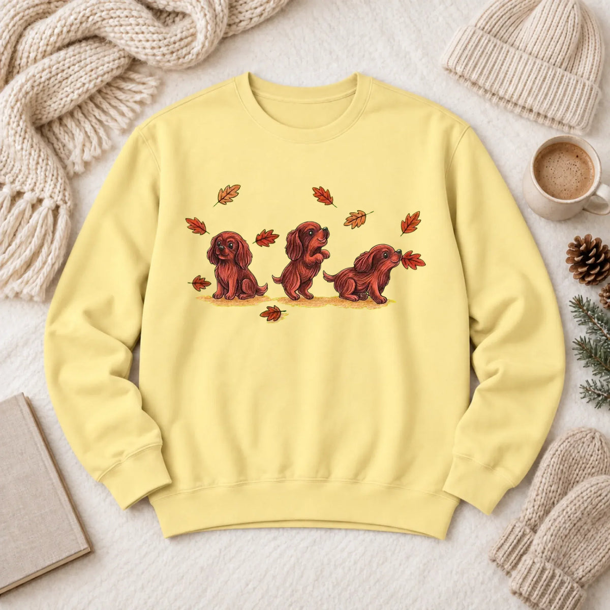 Custom Cavalier Chasing Leaves Unisex Sweatshirt Butter