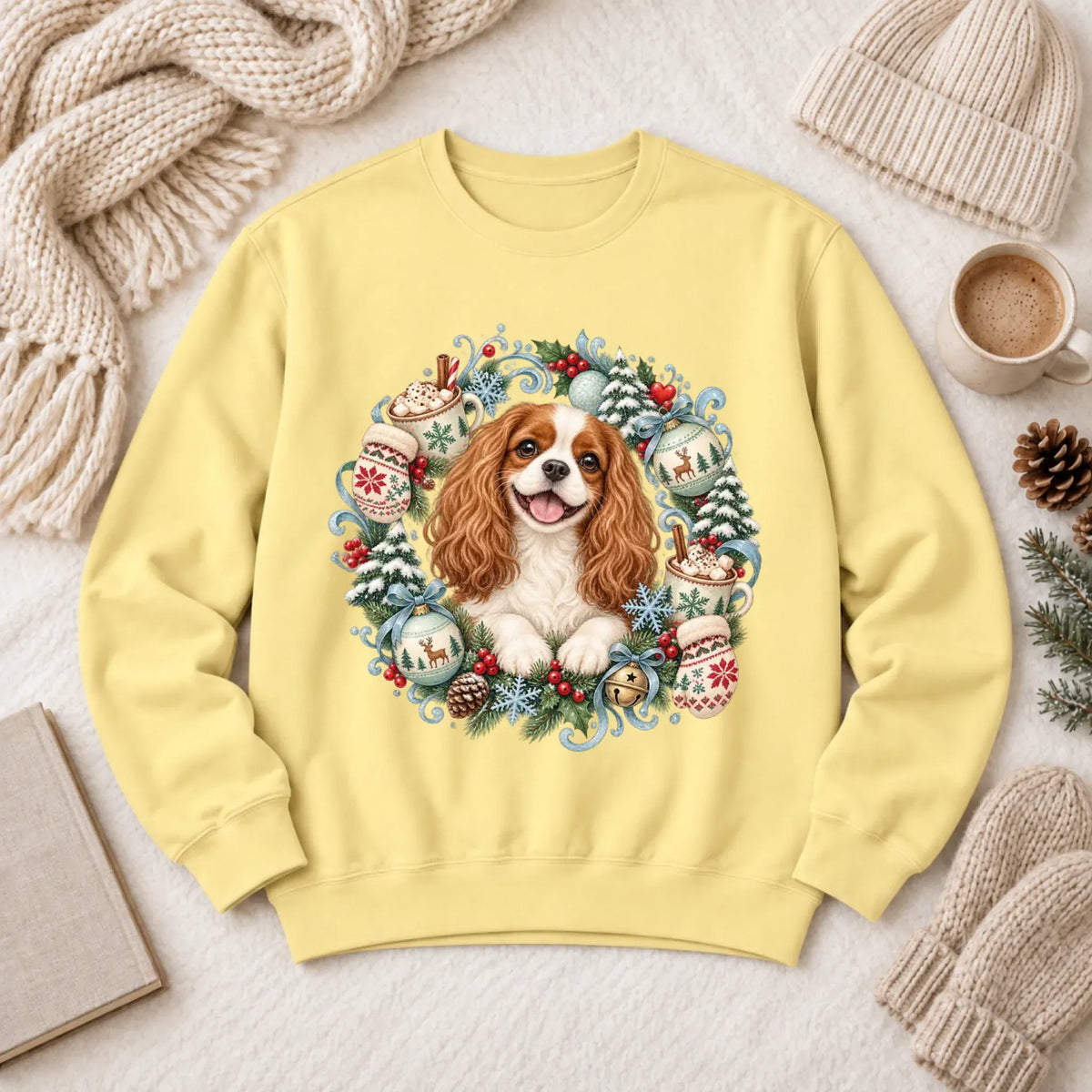 Custom Cavalier Christmas Wreath Unisex Sweatshirt Butter