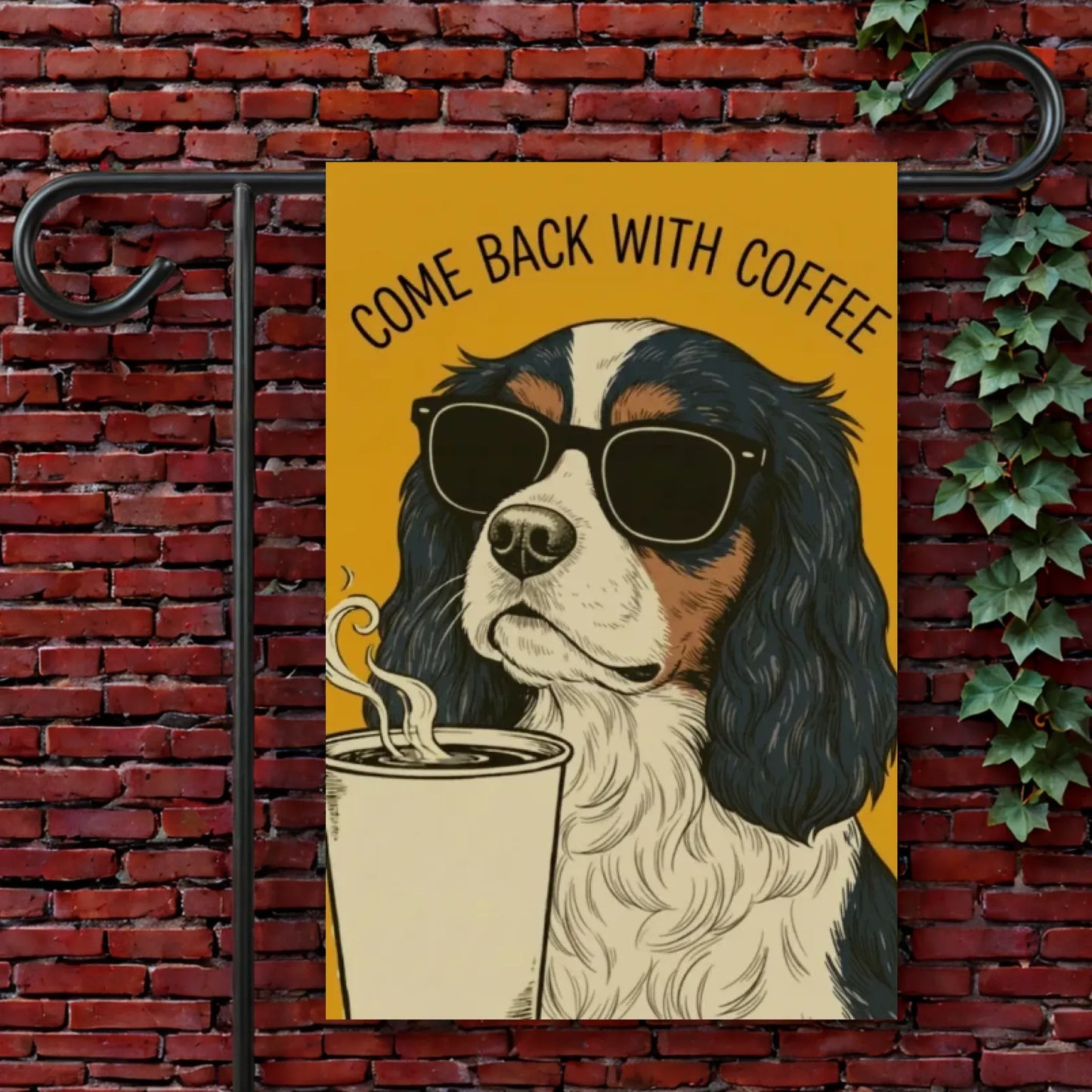 Garden Flag 12'' × 18'' Custom Cavalier Coffee Drink Lover Dog Yard Flag