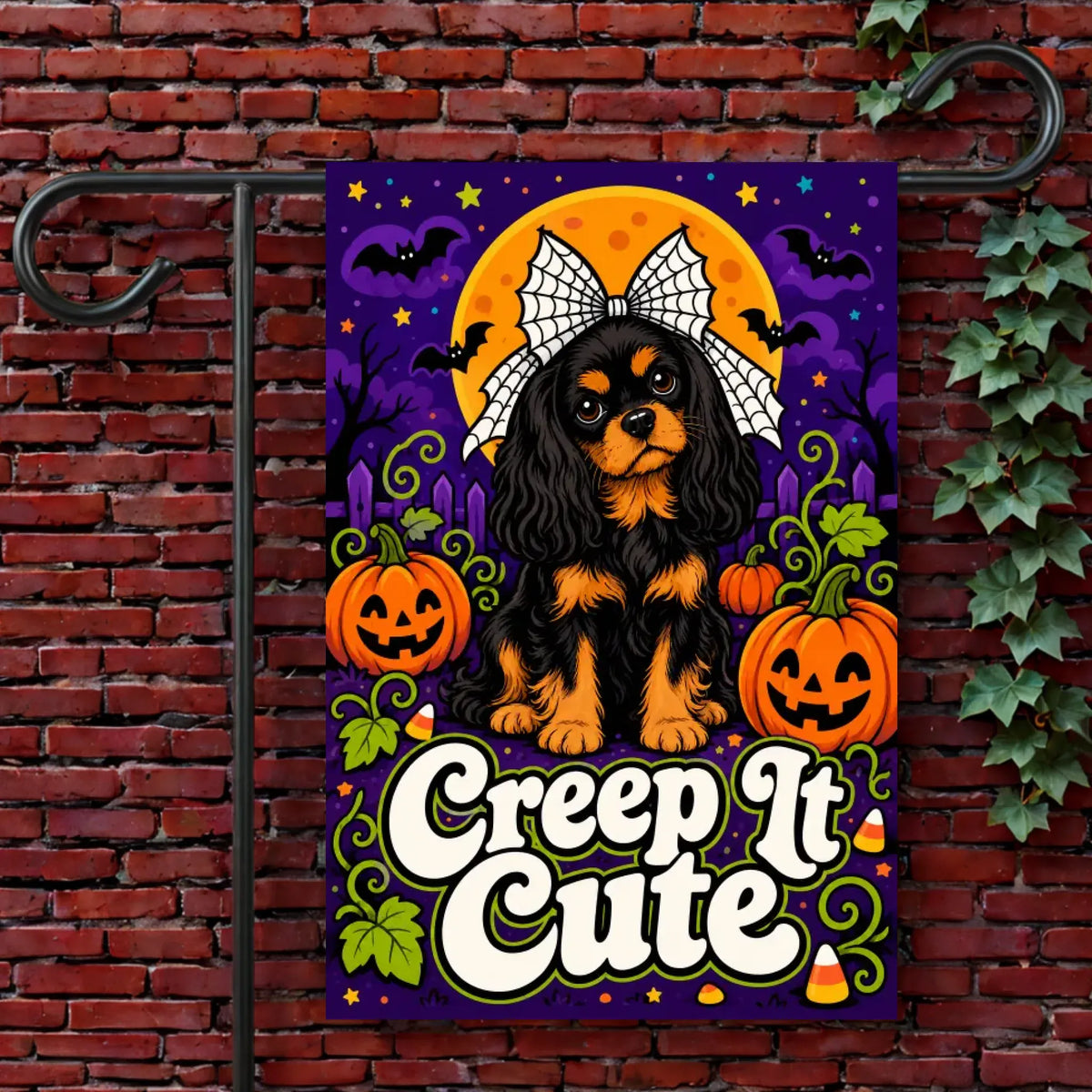 Custom Cavalier Creep It Cute Halloween Yard Flag 12'' × 18''