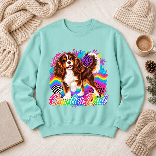 Custom Cavalier Dad Retro Neon Unisex Sweatshirt Chalky Mint