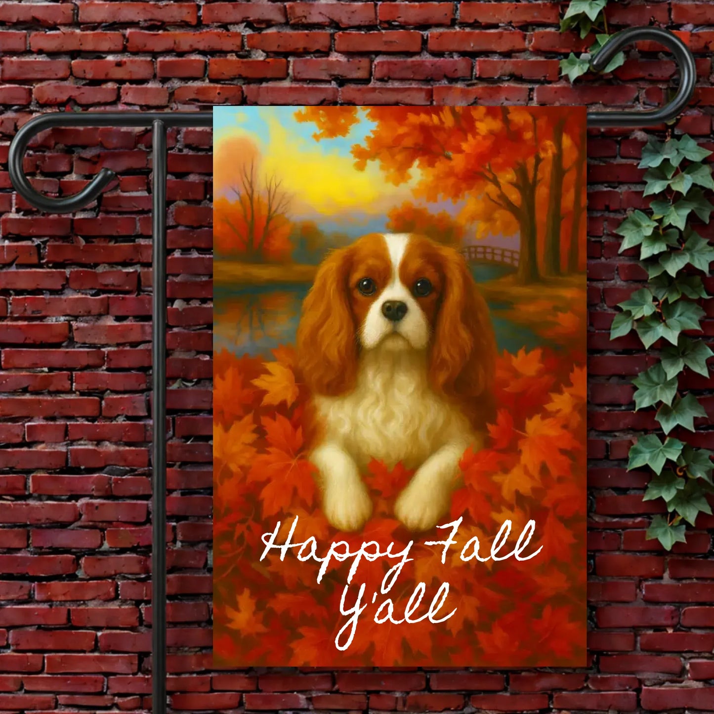Custom Cavalier Fall Ya'll Autumn Leaves Garden Flag 12'' × 18''