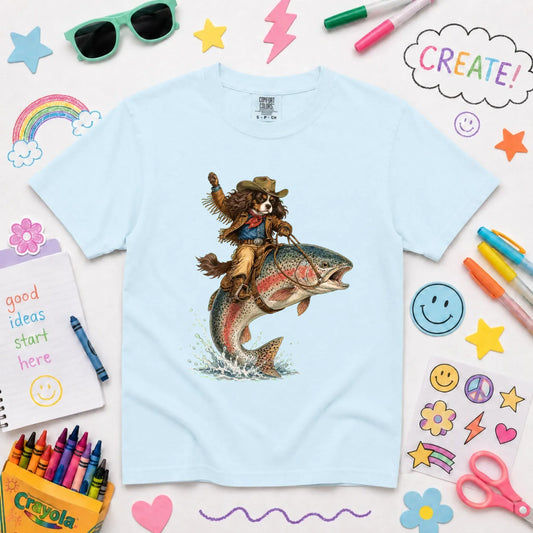 Custom Cavalier Fishing Unisex Youth Tshirt Chambray