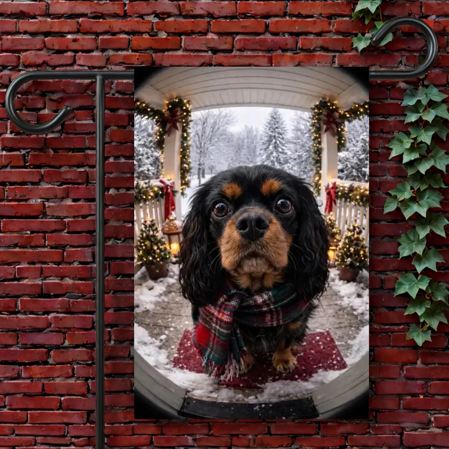 Garden Flag 12'' × 18'' Custom Cavalier Funny Winter Camera Yard Flag